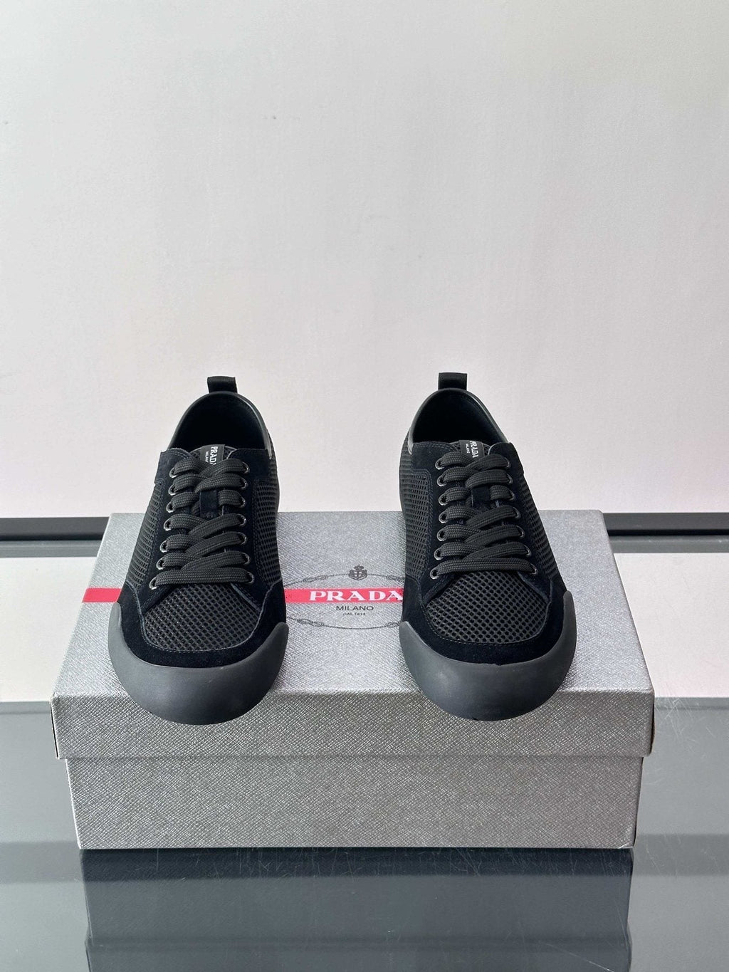 Prada Men's Low-Top Perforated Sneakers